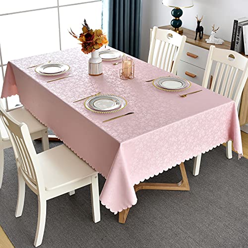 Image of Romanstile Waterproof Vinyl Tablecloth Rectangle, 54 x 120 Inch, Rose Pink | Flannel Backing Wipeable Table Cloth, Heavy Duty Plastic PU Table Cover for Kitchen Dining, Indoor & Outdoor Use