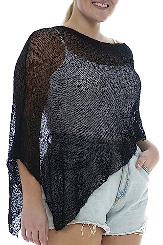 Back From Bali Womens Plus Size Sheer Poncho Shrug - Lightweight Knit Pullover Bolero Sweater 2X 3X 4X3
