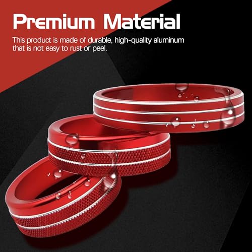 3-Pack Volume Tune Headlight Switch Knob Cover Trim Ring Kit Interior Accessories for Ford Mustang 2015-2023（Red）