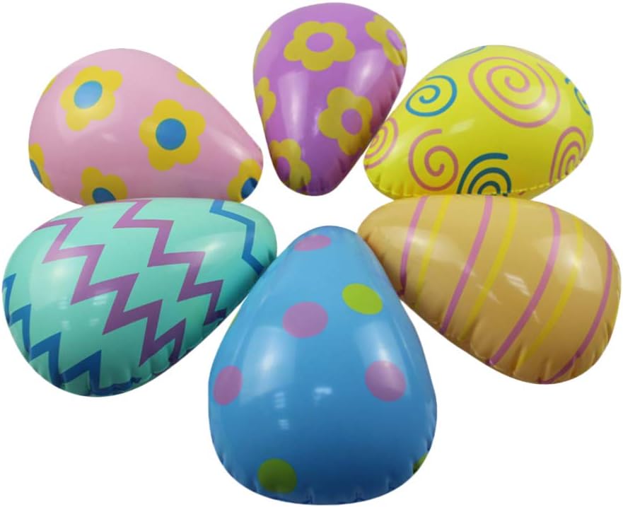 Amosfun 6pcs Inflatable Easter Egg Toy Cartoon Easter Egg Balloons Blow Up Easter