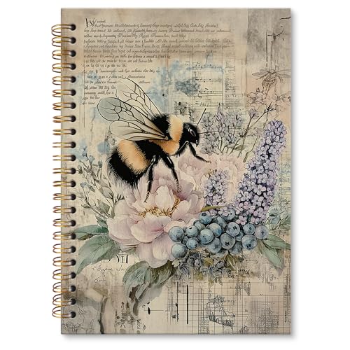 XNXLDYLH Vintage Bee Retro Notebook Journal, Vintage Aesthetic Floral Spiral