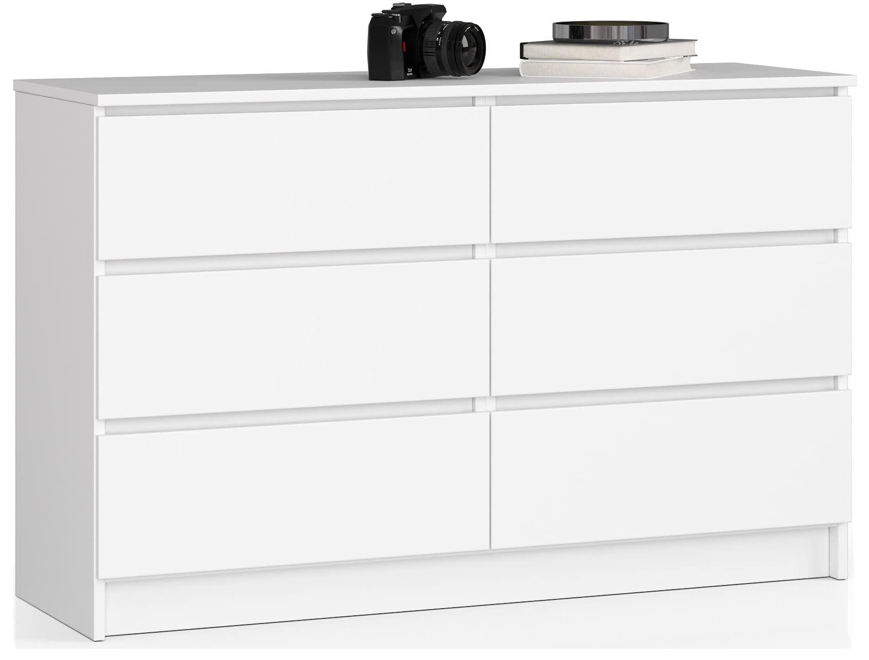 AKORD Commode K-​120 avec 6 Tiroirs | Commode Classique pour La Chambre, Salon | Meuble de Rangement | L120 x H77 x P40 cm, Poids 43 kg | Blanche