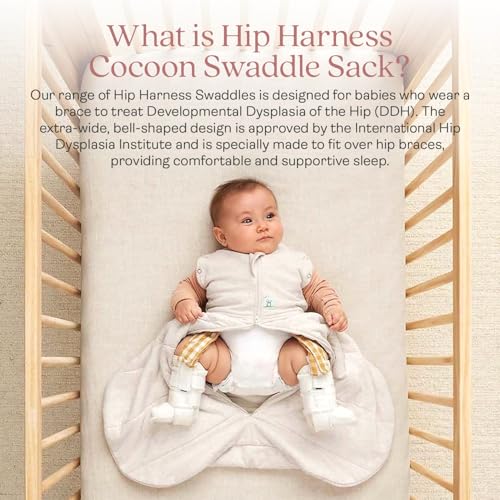 Image of ergoPouch Hip Harness Cocoon Swaddle Sack 1.0 TOG - Safe Sleep for Braced Babies, Fits Pavlik & Rhino Braces, Converts Arms In /Out, Extra Room for Hip Harness, Breathable (3-6 Months, Oatmeal Marle)
