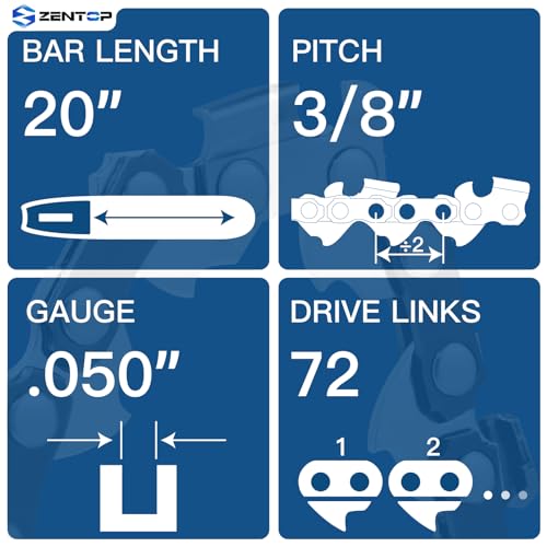 Image of 20 Inch Chainsaw Chain, 3 /8 inch Pitch .050 inch Gauge 72 Drive Links, Germany Steel Anti-Kickback Replacement for Stihl MS391, MS311, Husqvarna 455 Rancher, 2-Pack