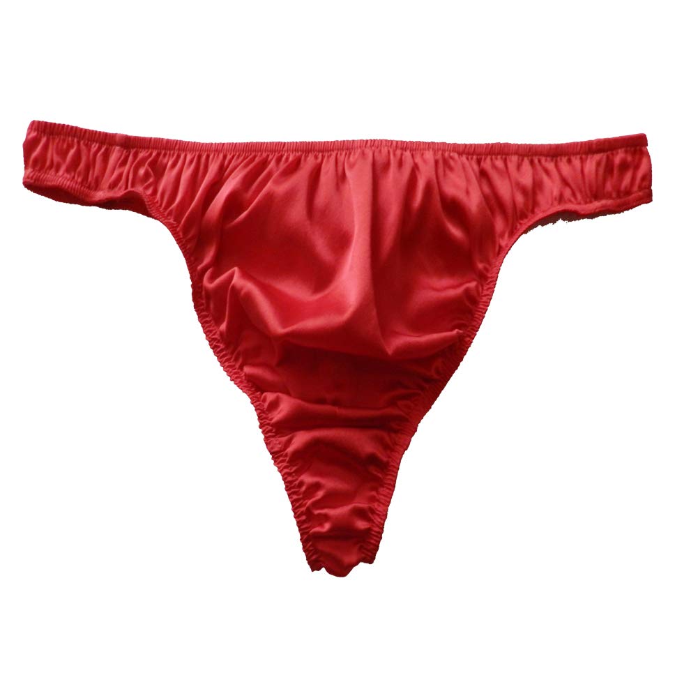 Panasilk Men's Silk G-Strings Thongs Silk Panties(red，XL)