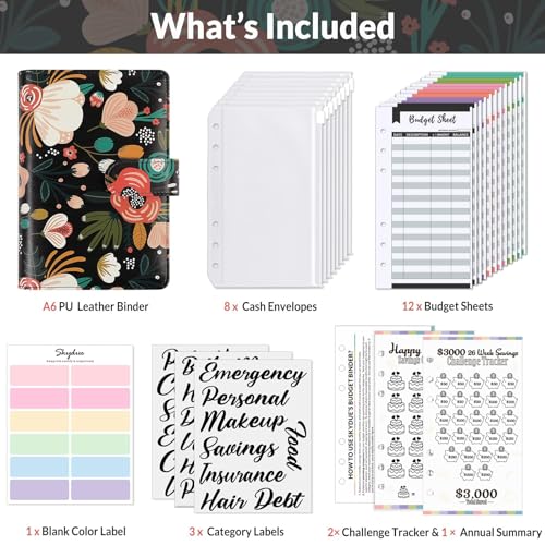Image of SKYDUE Budget Binder With Cash Envelopes, Money Saving System, Expense Sheets, Challenge Trackers, and Category Labels - Combo Book for Saving Money