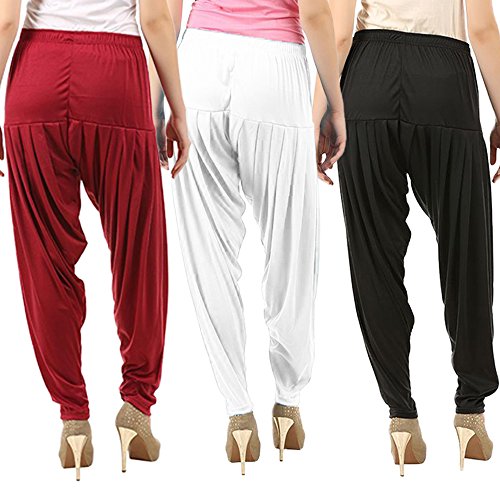 Image of Buy That Trendz Combo Offer (Pack of 3) Cotton Viscose Lycra Dhoti Patiyala Salwar Harem Bottoms Pants for Womens (White, Maroon, Black)