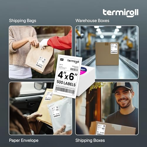4x6 direct thermal shipping labels  perforated fanfold  500 labelsstack  compatible with rollo zebra idprt munbyn  strong adhesive bpa-free multipurpose commercial grade by termiroll