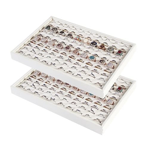 Image of Coward 2Pcs /Set Stackable Ring Organizer Tray Beige Velvet Ring Earring Stud Jewelry Display Holder Tray for Store Selling or Home Show Storage