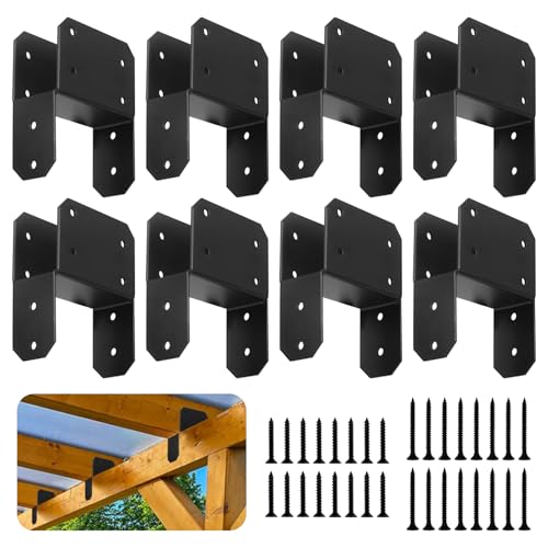 ZOBGOWE 8 Pcs Black Caps Tie Brackets for 2x4 Post(Actual 1.5"x3.5"), Post Cap Tie Carbon Steel Post Bracket Anchor Connector Support for Post to Wood Deck