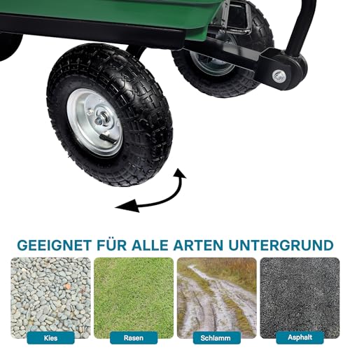 Wiltec Gartenwagen mit Kippfunktion bis 350 kg, Handwagen mit 125 l Volumen, Bollerwagen für Gartenarbeit, Handkarren für u. a. Rasen, Kies, Schlamm