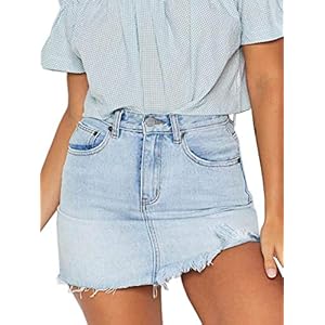 Women’s High Waisted Fringed Slim Fit Elastic Bodycon Mini Denim Skirt www.denim.fit