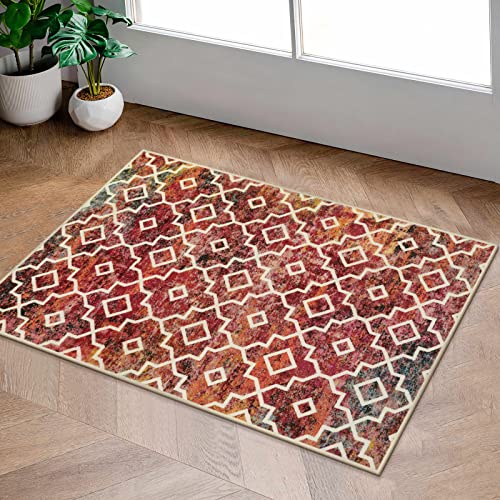 Moynesa Boho Moroccan Area Rug - 2X3 Modern Colorful Kids Bedroom Rug Kitchen Sink Rugs Non Slip, Washable Foyer Rugs For Entryway Low Profile Dog Clean Feet Rug Indoor Entrance Bathroom Throw Mat #TOP7