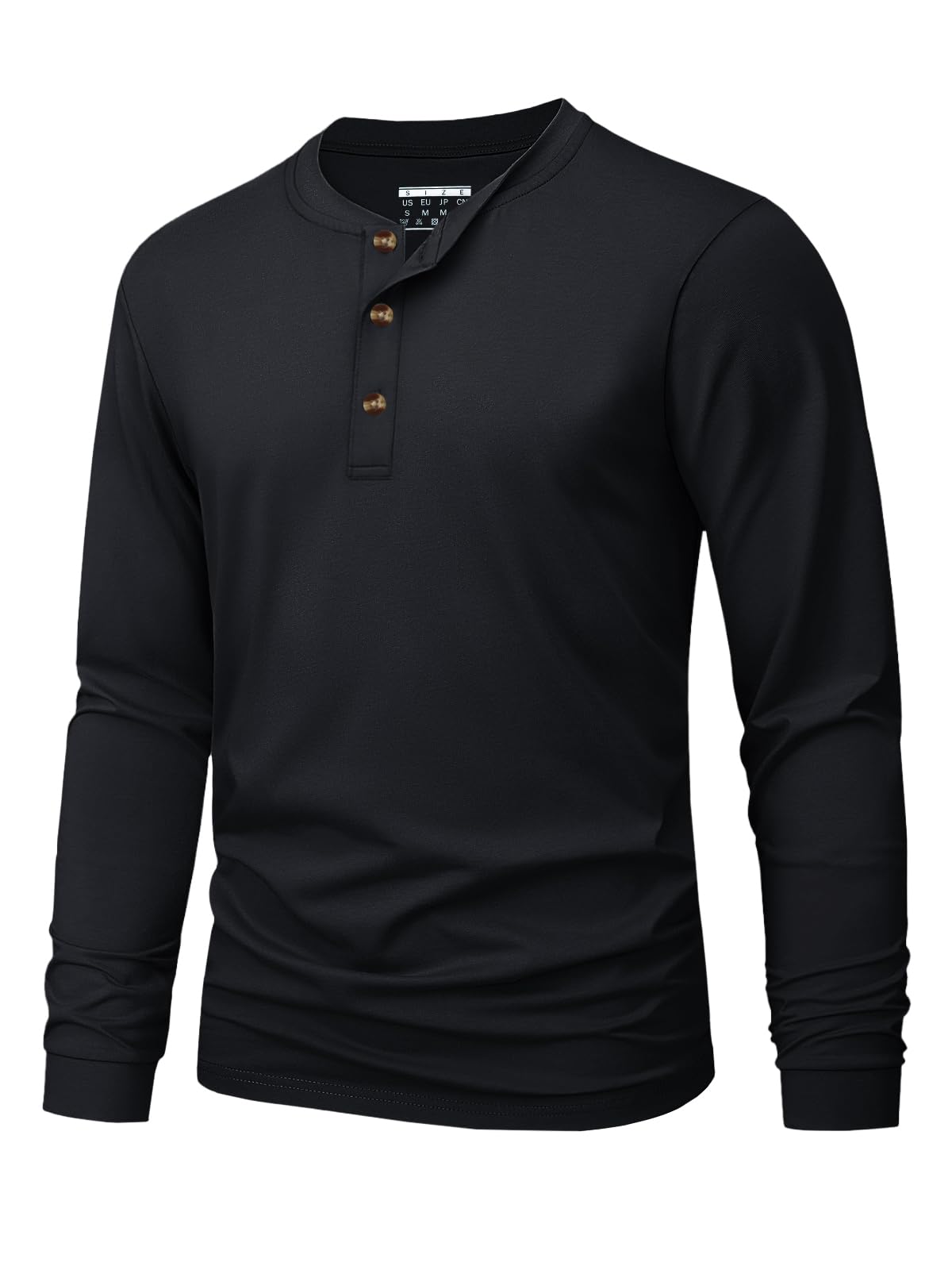 Men's Cotton Henley Shirt Long Sleeve Solid Color Casual Tee