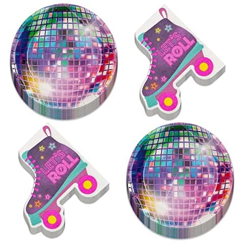 HOME & HOOPLA Retro Vibes 70's Disco & Roller Skate Paper Dessert Plates and Shaped Napkins (Serves 16) Cover