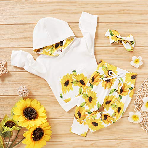 Borlai 0-24M pasgeboren baby meisje zonnebloem hoodie + broek + hoofdband 3 stks kleding pak - Image 4