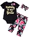 Baby Girls' 3PCS Mommy is My Bestie Outfit Set Short Sleeve Floral Romper (0-3 Months) Black