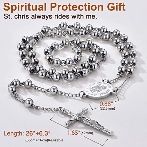 Image of ChainsProMax Virgin Mary /St. Christopher /St. Michael Rosary Necklace for Women, Custom Photo /Text Available-Send Gift Box
