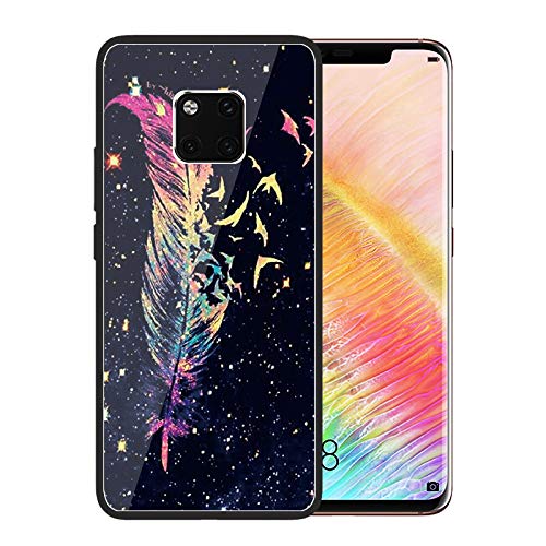 Urhause Tempered Glass Cover Compatible with Huawei Mate 20 Pro Case Glossy Mirror Case Ultra Thin Starry Sky Hard Cover Feather Tempered Glass + Soft Silicone Skin Cover Bumper Anti-Scratch Cover