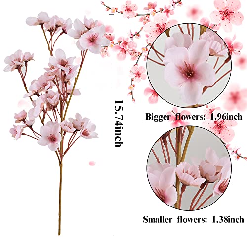 HUIANER 6Pcs Artificial Silk Cherry Blossom Flowers Fake Flowers Branches Faux Cherry Blossom Flowers with Stem for Wedding Bridal Bouquet Boutonniere Wreath Table Centerpiece Outdoor Décor - Image 2