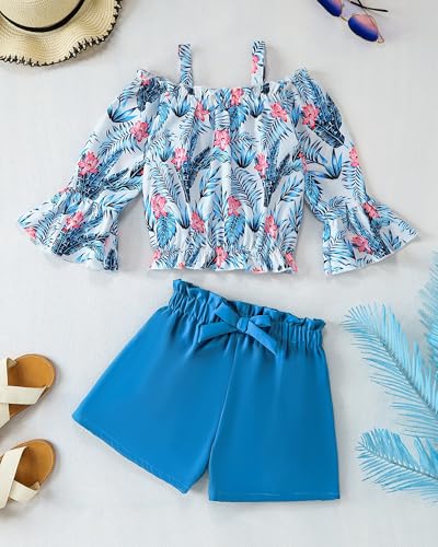 Image of Weebaby Girls Clothes 2 Piece Outfits Cute Kid Clothes Crop Top Paperbag Waist Shorts Set Summer Clothes for Tween Girls