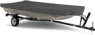 North East Harbor Heavy-Duty Jon Boat Cover- Fits Most Jon Boats 12' to 14'- Waterproof, Dust & Sun Protection- 14'L x 52" W - Grey