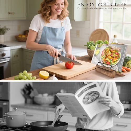 Qiang Ni Recipe Book Stand: Cookbook Stand Wood Cookbook Holder Cutting Board Style - Rustic Adjustable Recipe Holder Stand for Kitchen Counter - Shallow Wood - Image 6