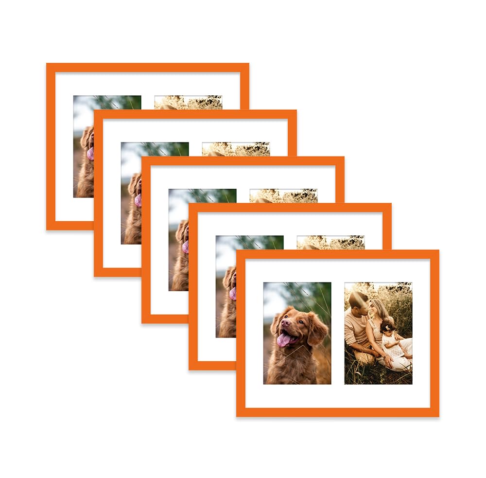 Orange Multi Photo Frame - Holds 2 x 6x4 Pictures, Family Collage Picture Frame for Wall Display, 10x8 Frame size, Set of 5