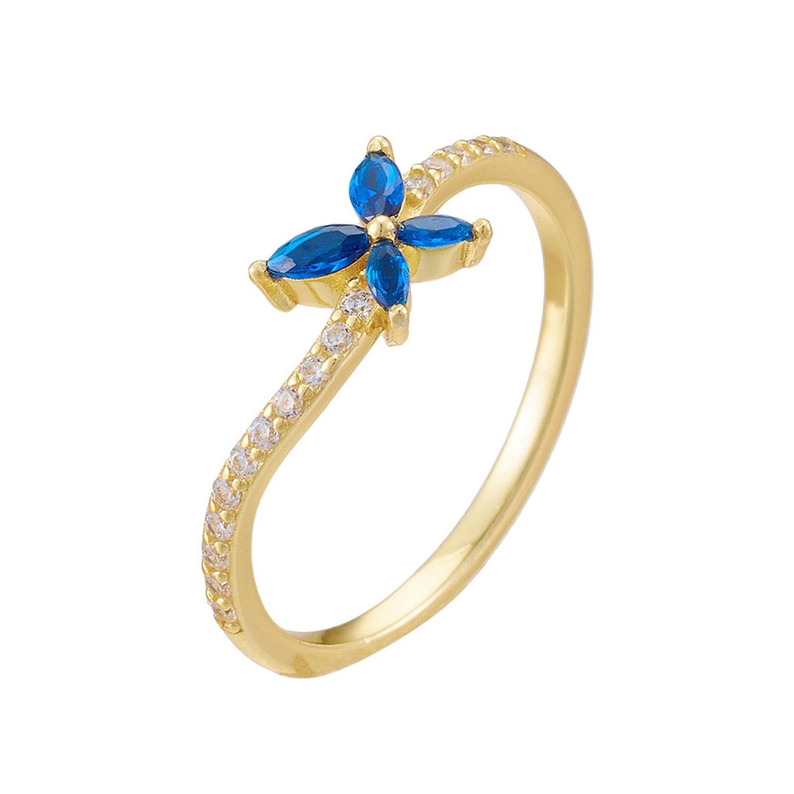 Anillo de boda de oro blanco de 9 quilates, anillo de mujer, zafiro sintético azul moissanita
