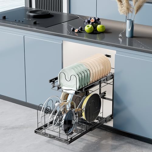 TQVAI Pots and Pans Organizer, Full-Extension Pull Out Cabinet Organizer, Slide Out Drawers for Kitchen Cabinets with Adjustable Dividers, Request at Least 23.5" W x 23.5" D x 23.5" H OpeningBlack by TQVAI - Image 3