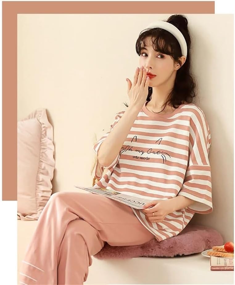 JSEIAJB Ladies Spring and Autumn Three Level Thin Long Sleeve Print Set Home