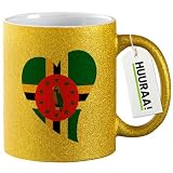 Huuraa Glitzertasse Dominica Flagge Herz 330ml Gold Keramik Kaffeebecher Geschenkidee
