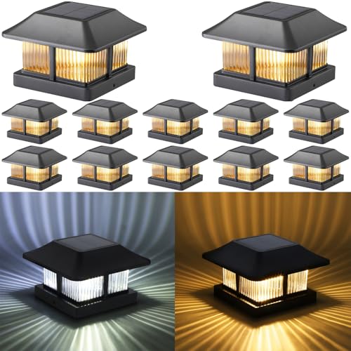 Dynaming 4x4 Solar Post Cap Lights Outdoor with 2 Color Modes, Fence Post Solar Lights Black Shell Brightness SMD LED Lantern Lamps Waterproof for Garden Deck Patio, Fit Wooden/Vinyl Posts, 12 Pack by Dynaming - Used condition - US$49.16