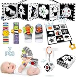 FELSOOGRE 7 Pcs Black and White High Contrast Baby Toys for Newborn, Tummy Time Toys Montessori Toy for Babies 0-6 Months, Sensory Newborn Infant Toy Soft Book for 0-3 3-6 6-12 Months Boys Girls