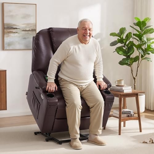 Image of MCombo Oversized Power Lift Recliner Chair for Elderly, Lift Chair with Heat and Massage for Big and Tall, USB&Type C Ports, Cup Holders, Faux Leather R7510 (Dark Brown, Large-Wide)