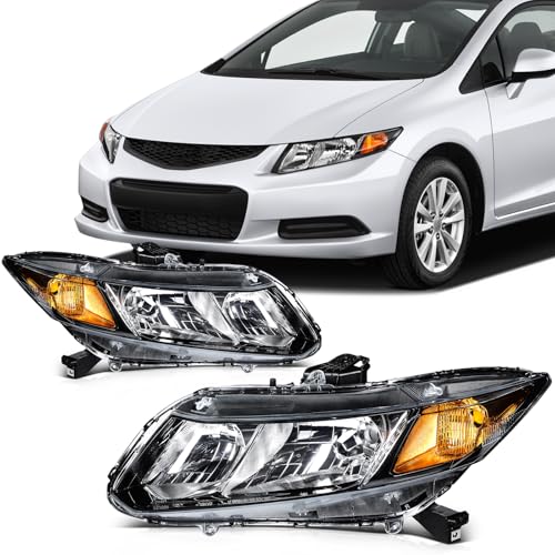 Image of SCITOO Headlight Assembly Fits For 2012-2015 for Honda Civic Headlamp Driver and Passenger Side | Fit 2012-2015 for Honda Civic Headlights | Driver & Passenger Side | Black Housing Amber Reflector| OE#33150TR0A01