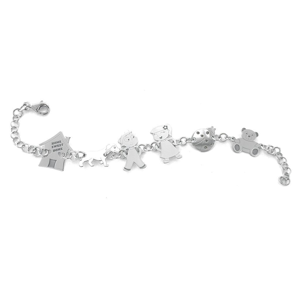 Bracciale personalizzato con 6 componenti della tua Famiglia con incisione gratis di nomi, in argento 925 rodiato.