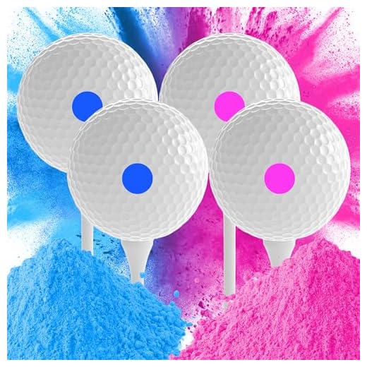 ARELUX Gender Reveal Golf Ball 4 Pack (2 Pink 2 Blue & 4 Wooden Tees) Color Powder Exploding Ball Kit 4 Golfs Full Powder Great Smoke for Baby Boys Girls Gender Reveal Party for Golf Theme