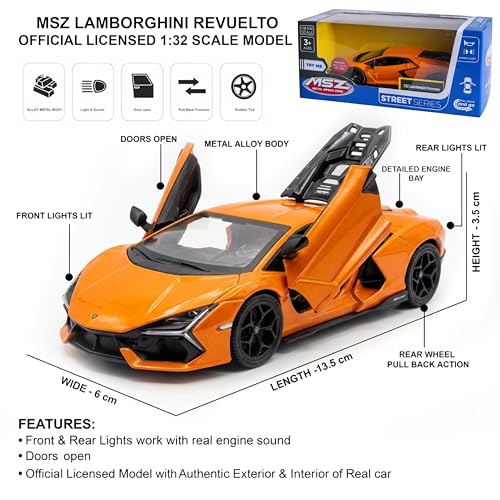 Image of Diecast Toy Cars for Kids & Collectors| 1:32 Scale | Pull Back Action Metal Model Car | Premium Detailing, Authentic Design, Sturdy Build | Gift Toy Car (Lamborghini Revuelto)