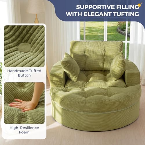 Image of MAXYOYO Modular Sectional Chaise Lounge Sofa, Round Upholstered Lounge Chair with Ottoman, Comfy Couch with Layered Cushion, Tufted Chair for Living Room, No Assembly, Green
