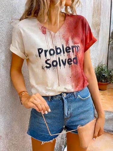 Generic I'M Fine Bloody Shirt Women Funny Halloween Blood Horror Clothes Gift Blood Splatter Top, 5X-Large4