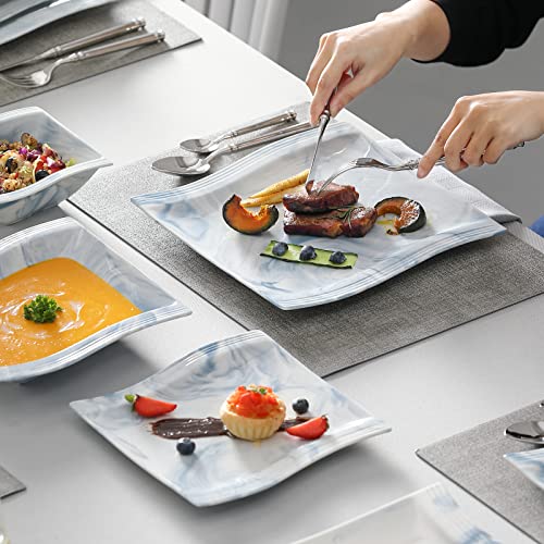 Image of MALACASA Plates and Bowls Sets, 26 Piece Blue Dinnerware Sets for 6, Porcelain Dinner Set with Set, Dishes, Cereal Serving Platters, Kitchen Plate Bowl Series FLORA, 26 Piece(Service for 6)