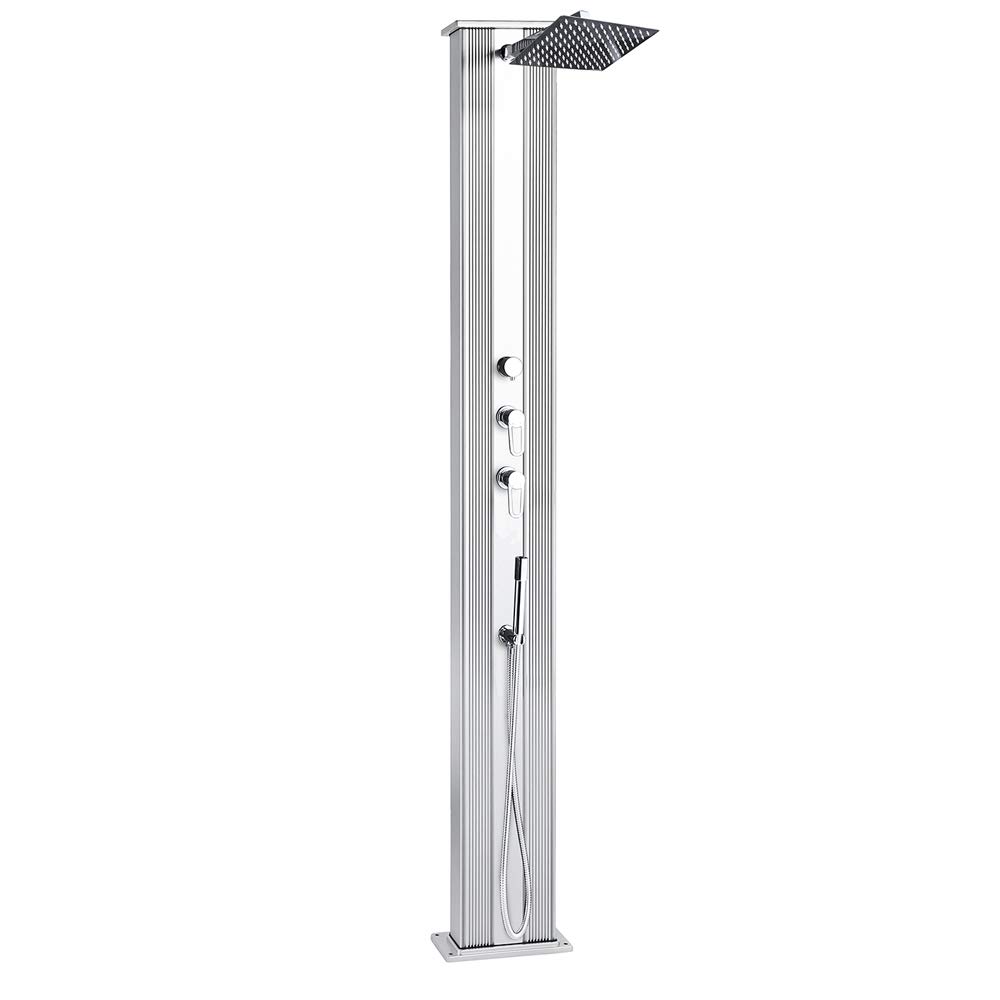 Formidra - Dada Straight 40L Hybrid Shower - DS-D463AX - Prysznic zewnętrzny z przyłączami ciepłej i zimnej wody, zdejmowany prysznic i odkamieniająca głowica prysznicowa - stal nierdzewna -