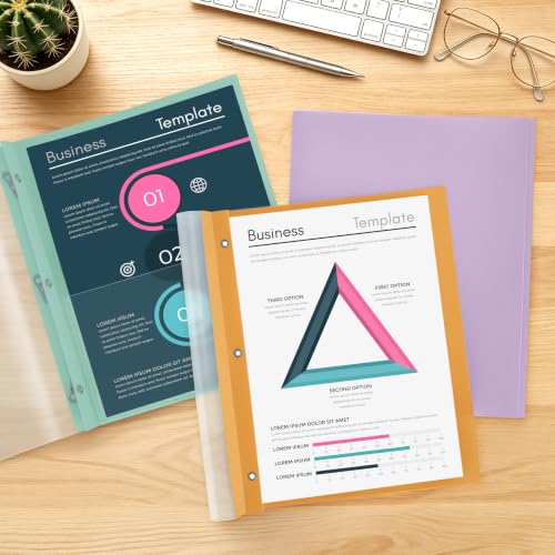 Image of HAUTOCO 30 Pack Report Covers with 3 Prongs, Heavy Duty Clear Front Plastic Presentation Folders, Letter Size 8.5x11 Document Covers for School Office Business, Assorted 10 Colors