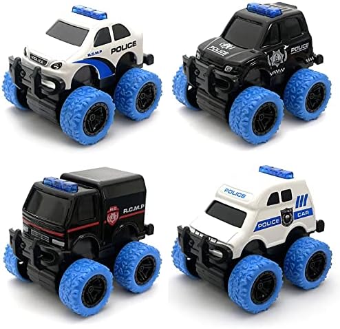 SEESWELL Pull Back Die-cast Alloy City Police Car Vehicles Playset, Monster Truck,Friction Powered Toy Cars,4 Pack,Toys for 3+ Years Old Kids,Christmas/Birthday Gift for Boys & Girls,Party Favors…