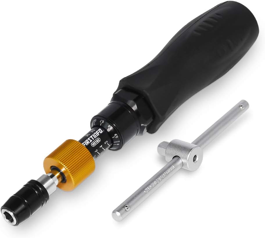 FIRSTINFO H5182 Precision Certified Limited Torque Screwdriver 1-6 Nm (13.28-48.68 in-lbs) with 1/4 Inch Universal Hex Bit Holder Quick Release Design, with Extra T-Handle, with Double Scale