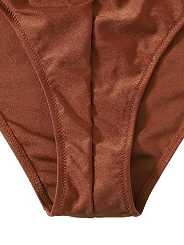 Sweatyrocks Women's Bandeau One Piece Swimsuit Tie Front Tummy Control Bathing Suits Brown L #TOP3