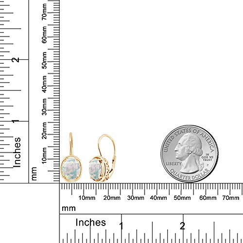 Gem Stone King 18K Yellow Gold Plated Silver Cabochon White Simulated Opal Earrings For Women (1.20 Cttw, Oval 9X7MM)3