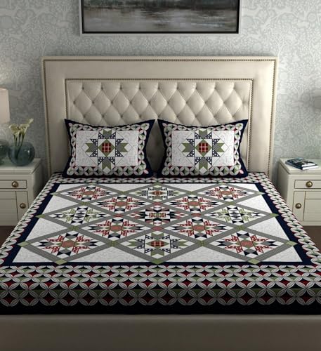 Image of KOUNDAL Rajasthani Jaipuri Sanganeri Printed 144 TC 100% Cotton Bed Sheet Set for Double Bed,Floral Print, Double Bedsheet Cotton with 2 Pillow Covers (Blue, King)