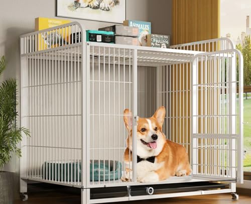 Tufduzo 犬 ドラゴン 犬小屋 収納 ドッグクレート 中型犬 大型犬 四角い管 厚くされたペット 犬クレート 犬小屋 小型犬 鉄クレート 滑車付き 犬小屋 (77×54×80,A)